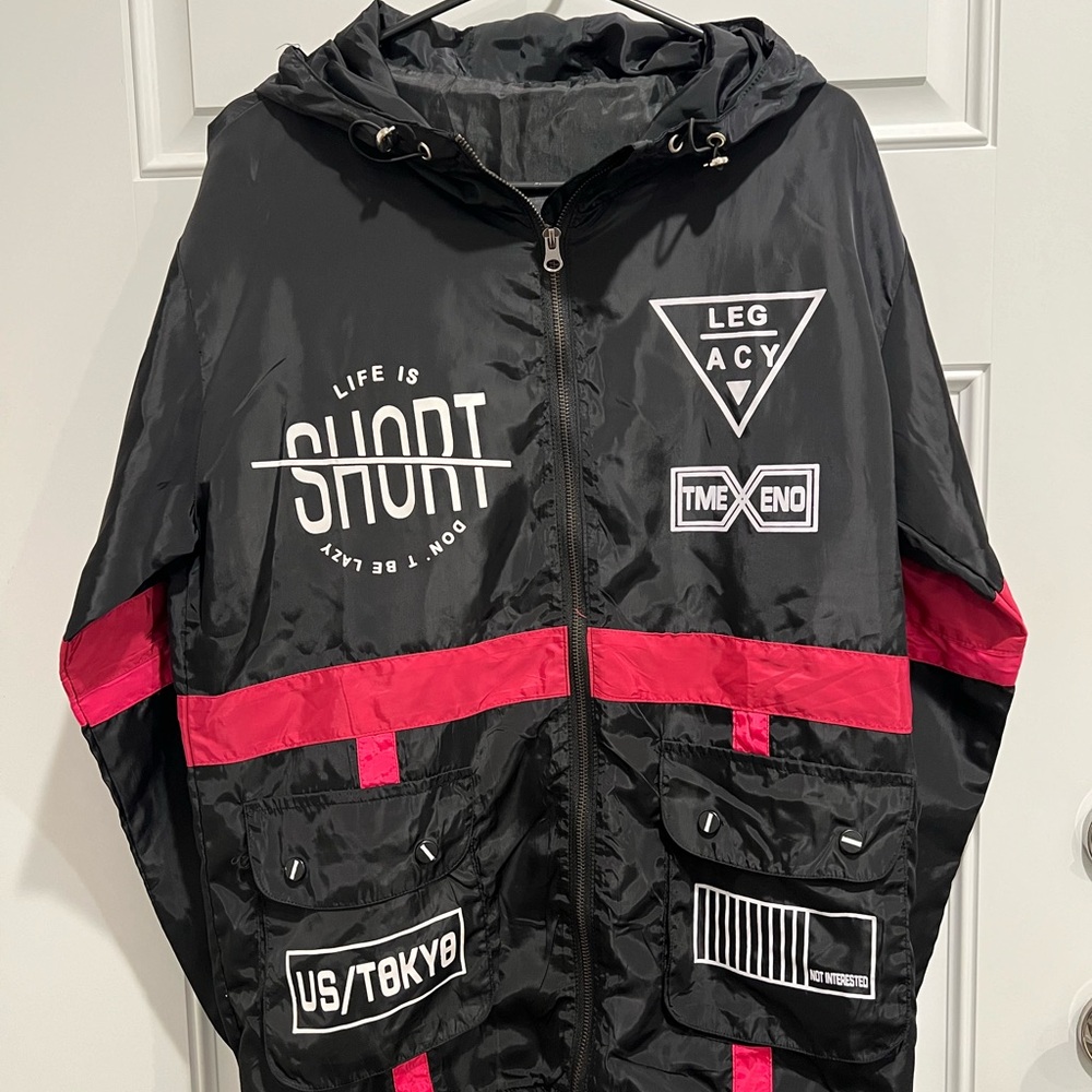 Black and Pink Jacket with Graphic Design